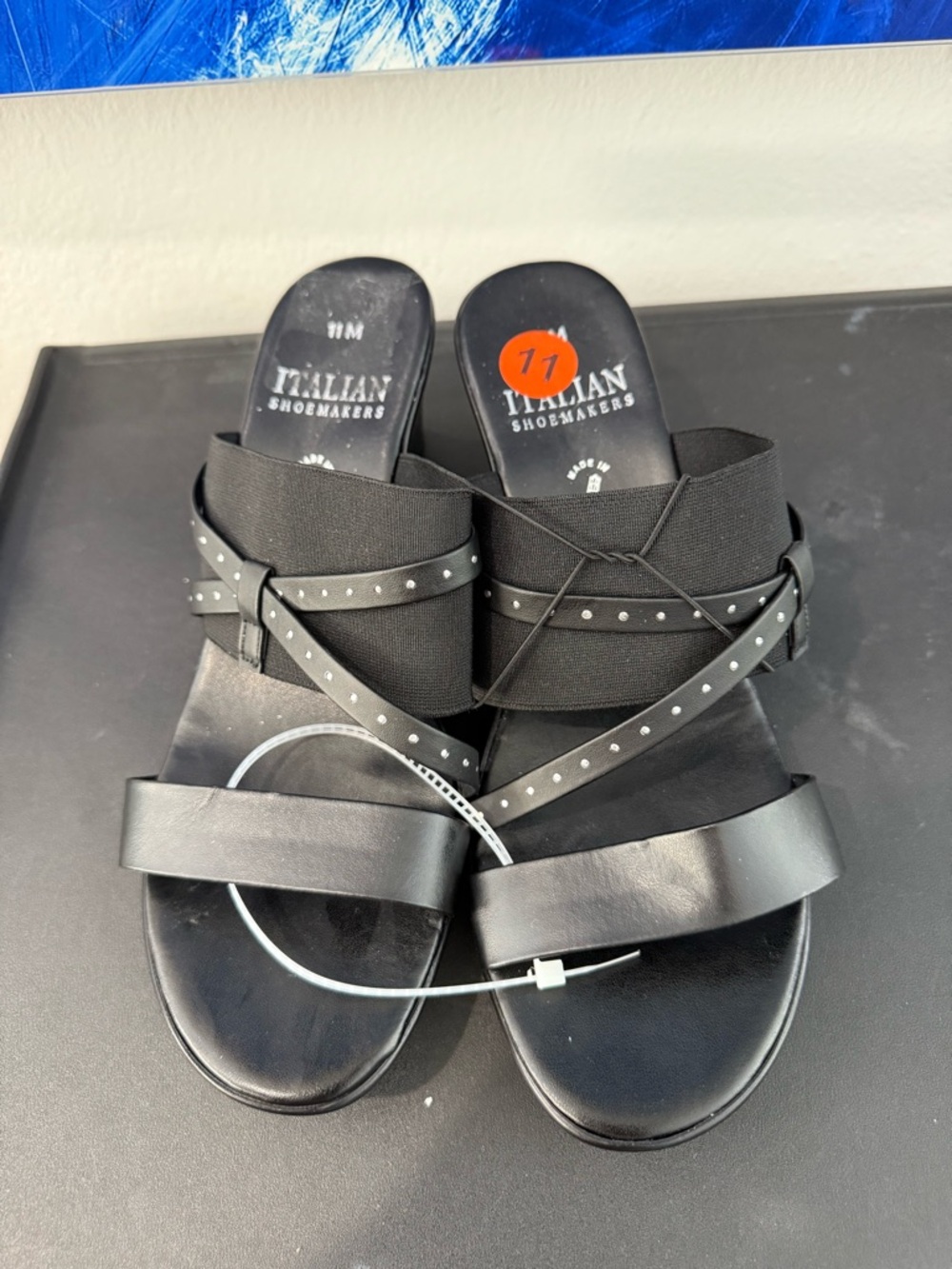 Italian Shoemakers Black Studded Crisscross Slide Sandals